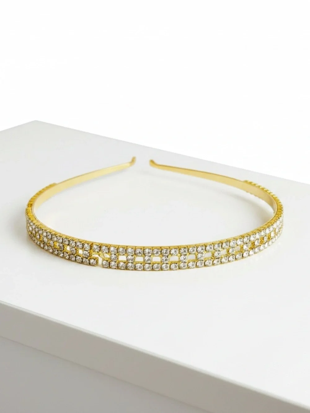 Gold‎ Rhinestone Double Row Headband Crystal Hair Accessory Wedding Prom Sparkle